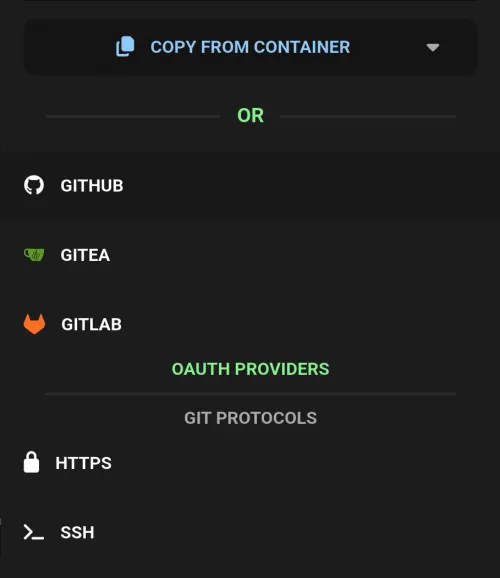 GitSync authentication setup with SSH key and OAuth options