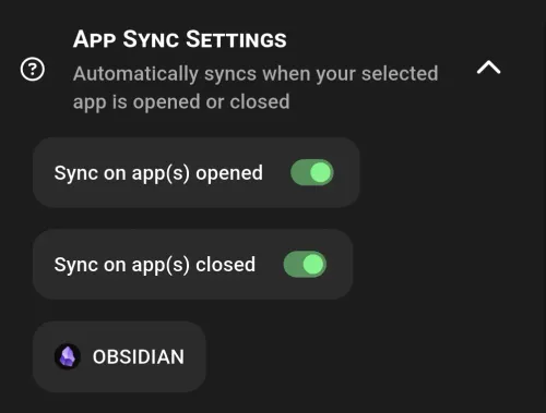 Auto sync settings screen