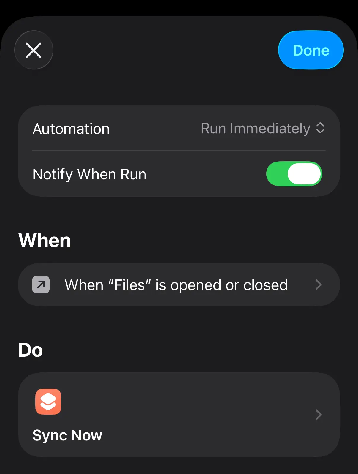 Shortcuts automation setup