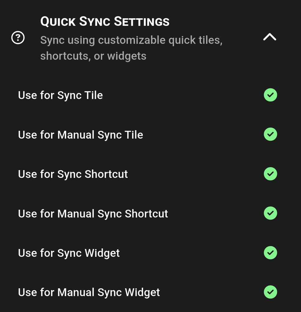 Quick Sync Settings