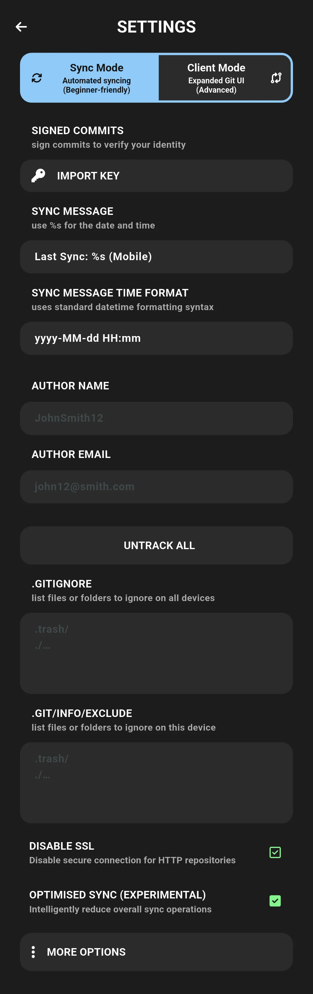 Settings dialog